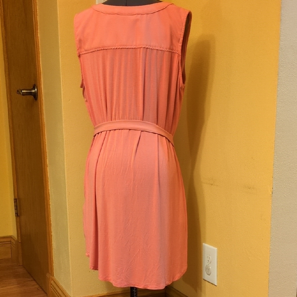 New York & Company Sleeveless Coral Dress with Belt, sz L - Picture 4 of 11